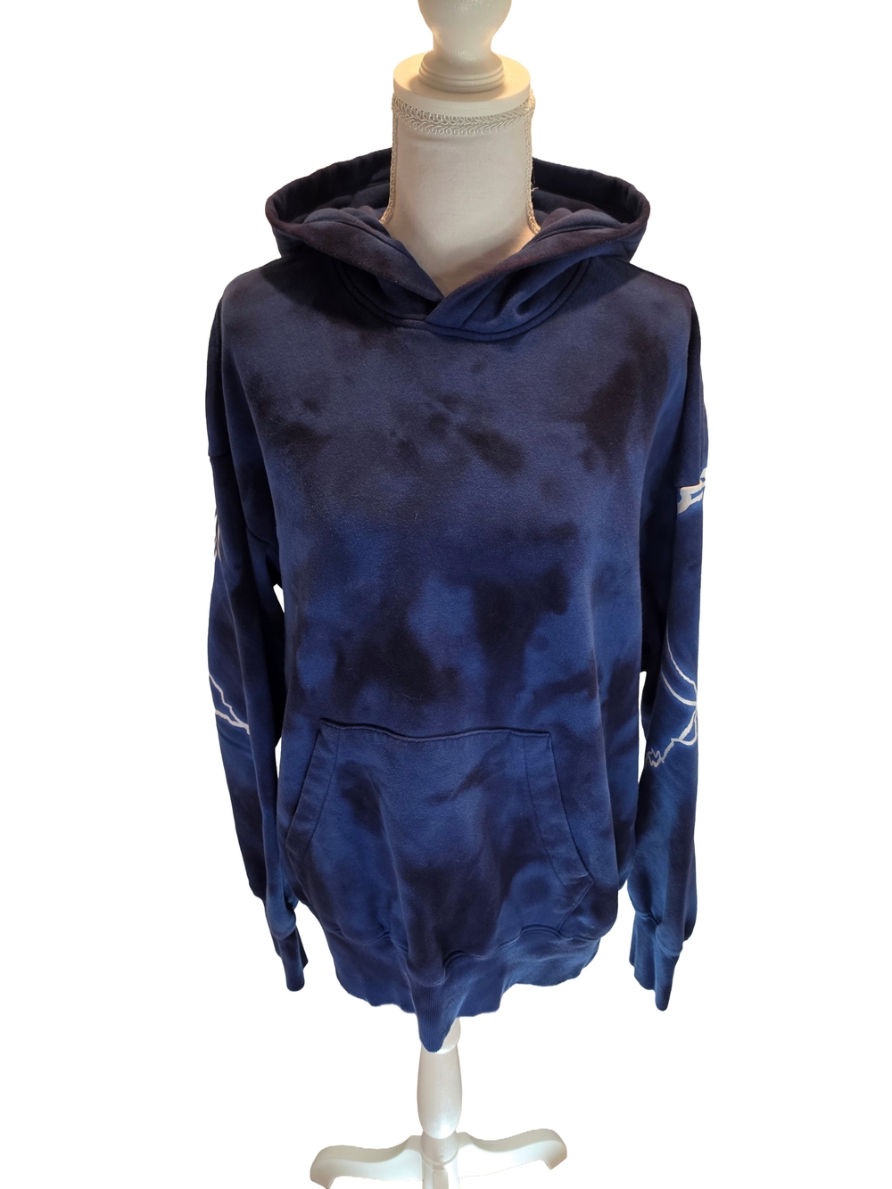 H&M Metallica Hoodie Medium Blue Tie Dye Oversized Band Graphic Sweatshirt